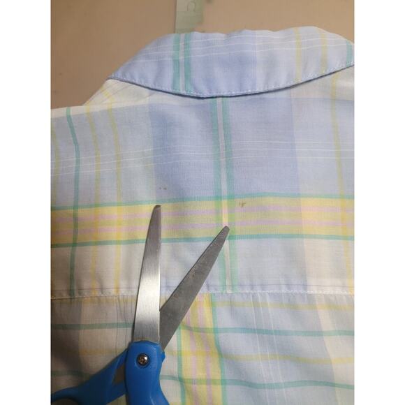 VTG Diane von Furstenberg Women’s M Blue Plaid Button-Up Shirt Blouse EUC - Picture 10 of 10